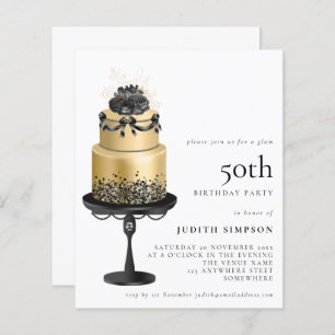 Lámina Golam Cake Florals Gold Black 50th Invite