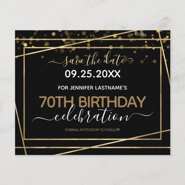 Lámina Gold Border 70 cumpleaños Guardar el presupuesto d (Anverso)
