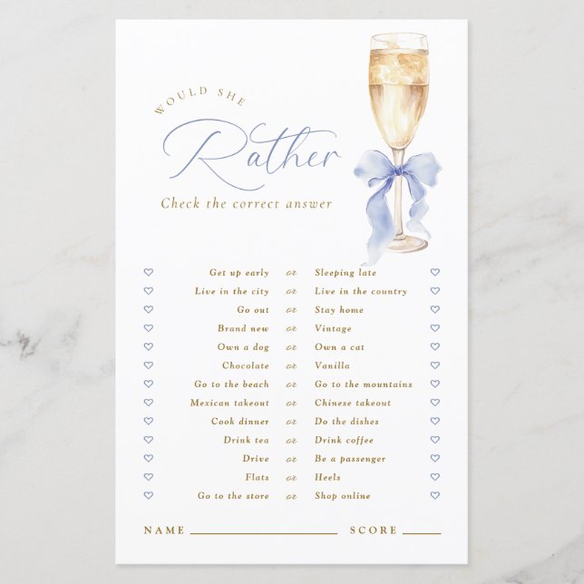 Lámina Gold Champagne Blue Bow Would She Rather Game (Anverso)