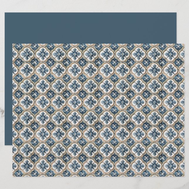Lámina Gold Clover Blue Accents Spanish Tile Pattern  (Anverso / Reverso)