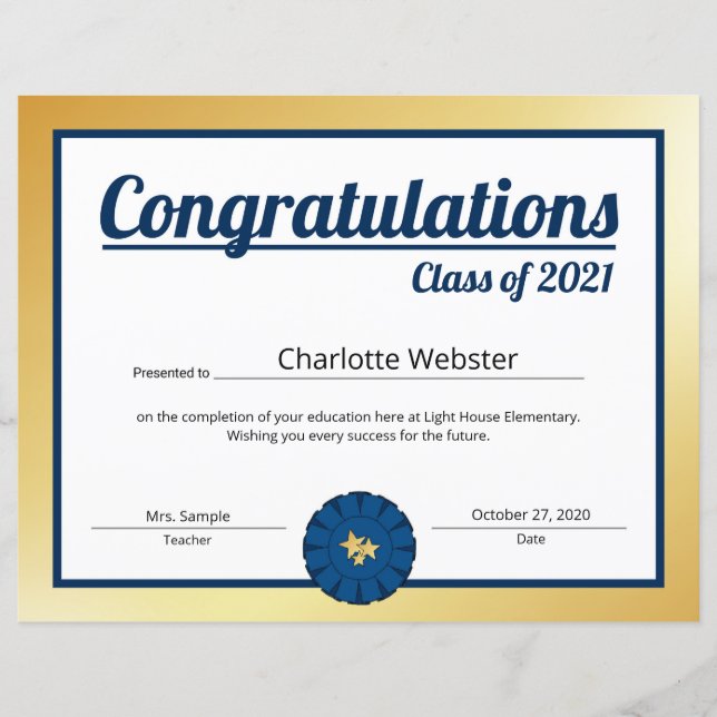 Lámina Gold Congrats Grad Desearía el Certificado de Feli (Anverso)