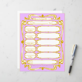Lámina Gold Frame Border Fabric Font Weekday Planner