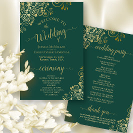 Lámina Gold Lace on Emerald Green Budget Wedding Program