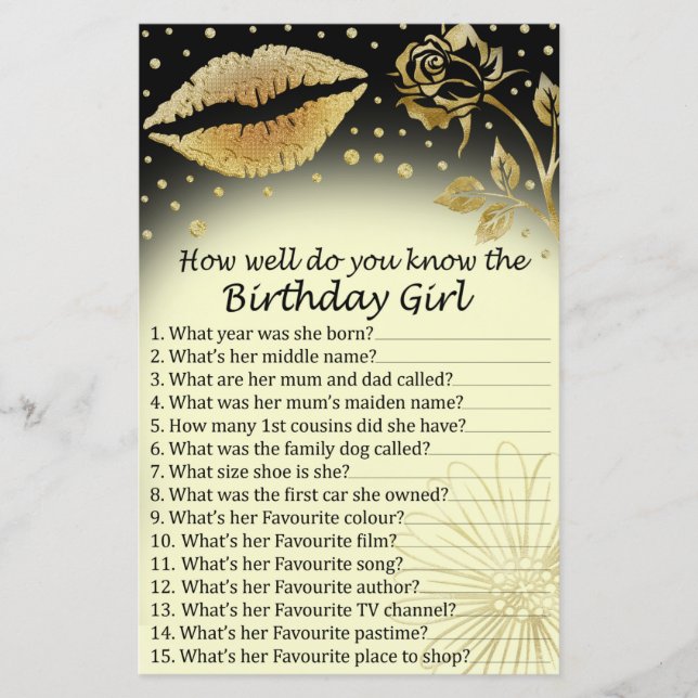 Lámina Gold Lips ¿Qué tan bien conoces al chica de cumple (Anverso)