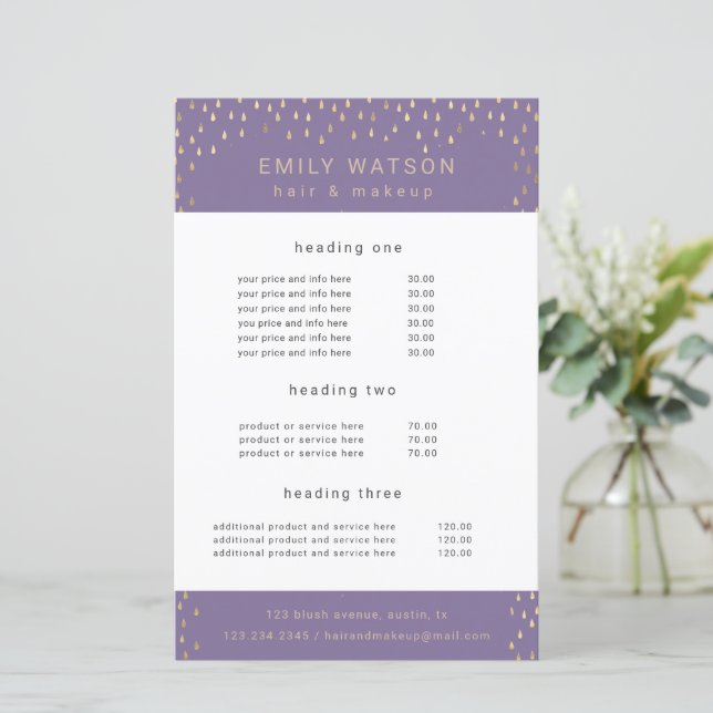 Lámina Gold Rain Drops Faux Relieve metalizado Service y  (Anverso de pie)