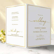 Gold wedding program, modern font & gold border