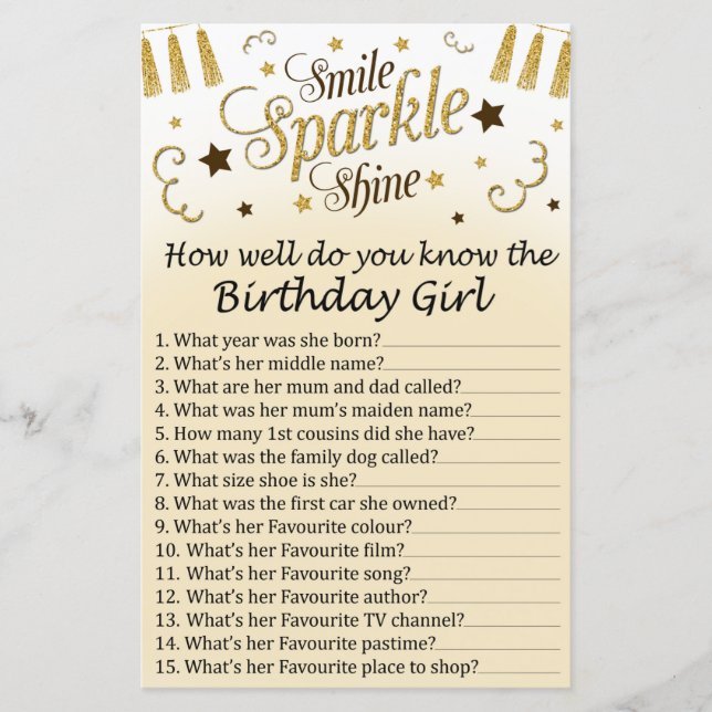 Lámina Golden Qué bien conoces al chica de cumpleaños (Anverso)