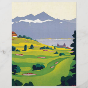 Lámina Golf Vintage Lausana Ciudad Lago Suiza