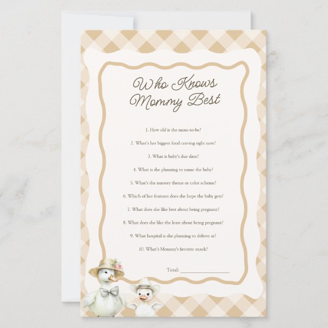 Lámina Goose Themed Who Conoces A Mi Mejor Juego De Baby  (Anverso)