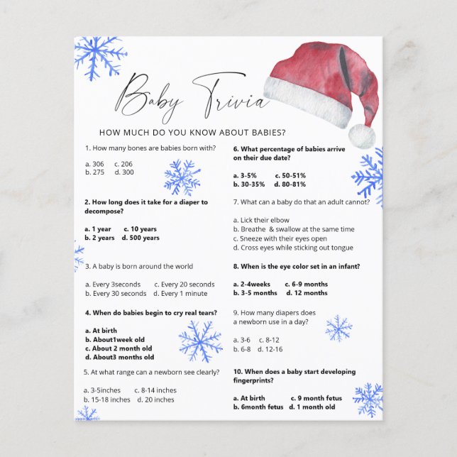 Lámina Gorro de Santa - Trivia de bebé (Anverso)