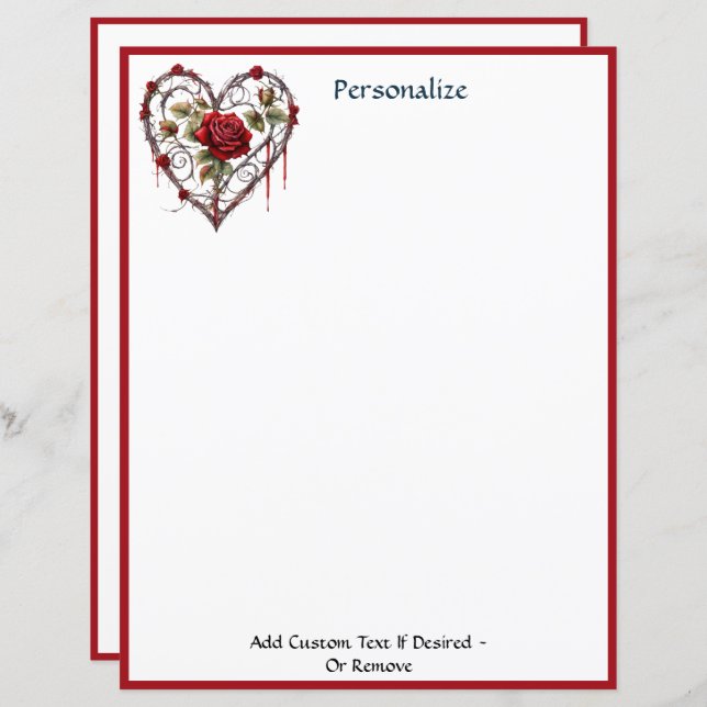 Lámina Gothic Red Rose Heart Vine Artwork Personalized (Anverso / Reverso)