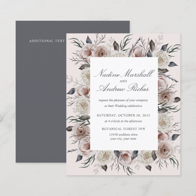 Lámina Gótico Gris Rosa Polvo Botánico Boda Romántico (Anverso / Reverso)