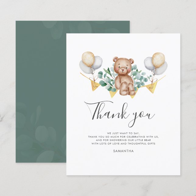 Lámina Gracias a Cute Bear Baby Shower (Anverso / Reverso)