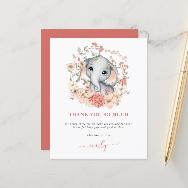 Lámina Gracias a la Baby Shower de Budget Cute Elephant C (Anverso/Reverso In Situ)
