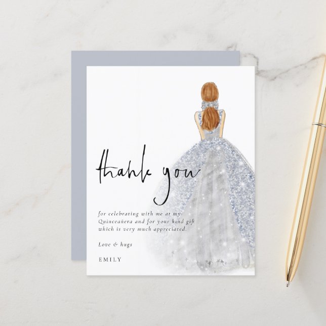 Lámina Gracias a Quinceañera de pelo rojo vestido de plat (Anverso/Reverso In Situ)
