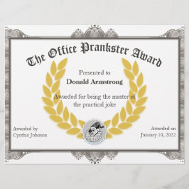 Lámina Gracioso Premio a Empleados - Chiste práctico