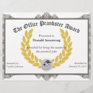 Lámina Gracioso Premio a Empleados - Chiste práctico