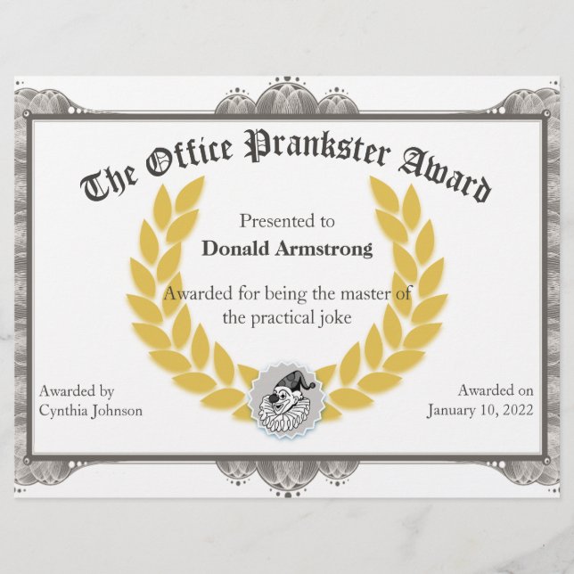 Lámina Gracioso Premio a Empleados - Chiste práctico (Anverso)