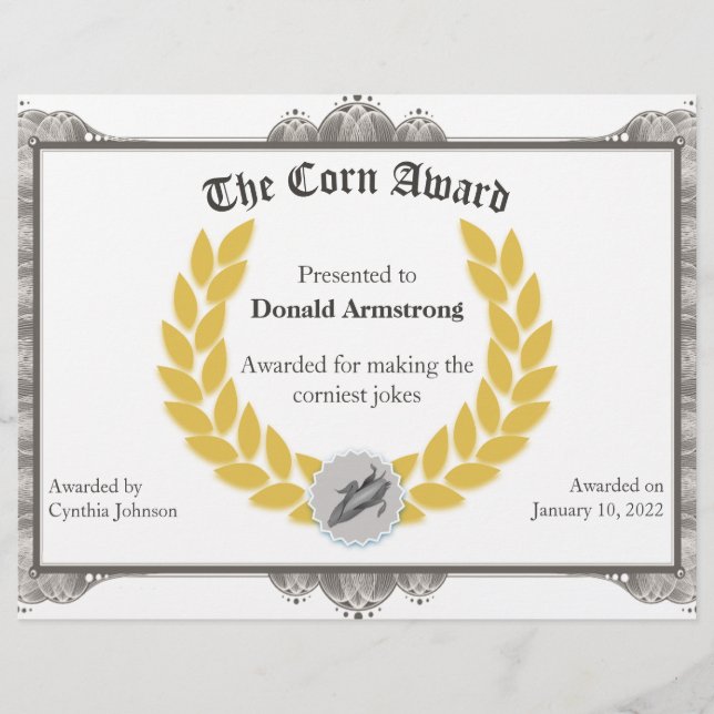 Lámina Gracioso Premio al Empleado - Corn (Anverso)