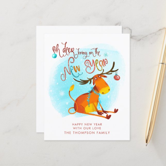 Lámina Gracioso presupuesto Oh ciervo trae Año Nuevo (Anverso/Reverso In Situ)