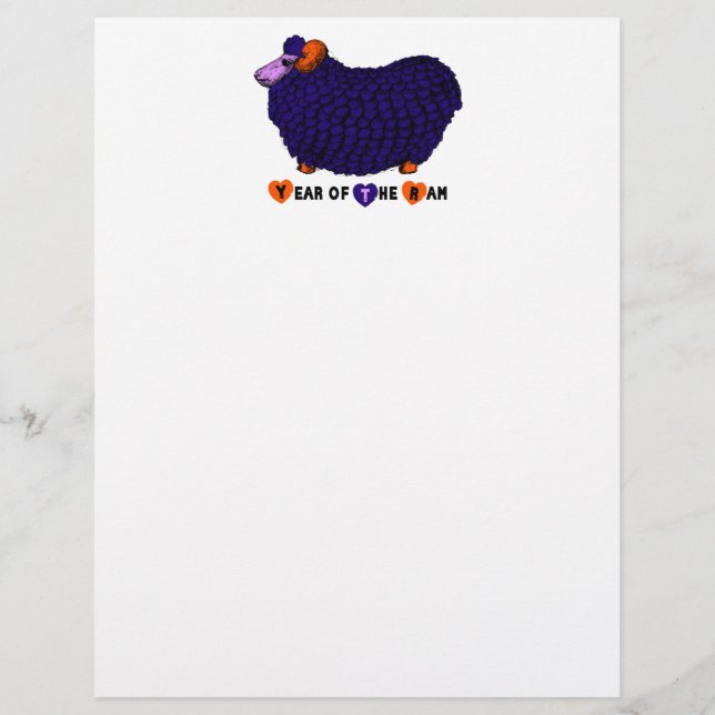 Lámina Gracioso Purple Ram Año Chino Zodiac Letterhead (Anverso)