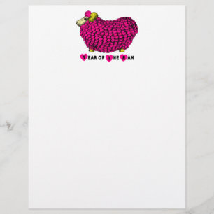 Lámina Gracioso Ram Rosa Año Chino Zodiac Letterhead