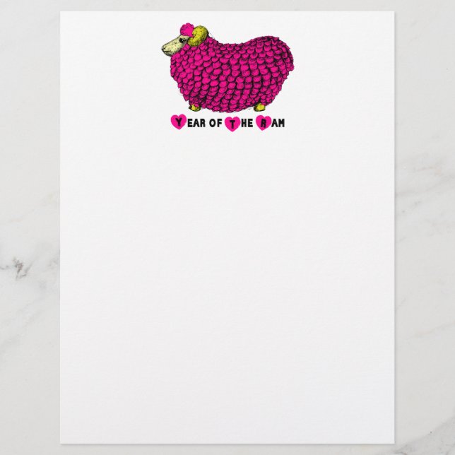 Lámina Gracioso Ram Rosa Año Chino Zodiac Letterhead (Anverso)
