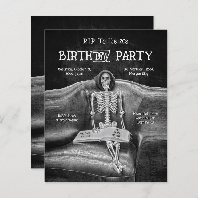 Lámina Gracioso Skeleton Gothic RIP para su presupuesto d (Anverso / Reverso)