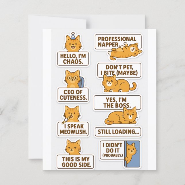 Lámina "Graciosos y bonitos Pegatinas de gatos - Uso de c (Anverso)