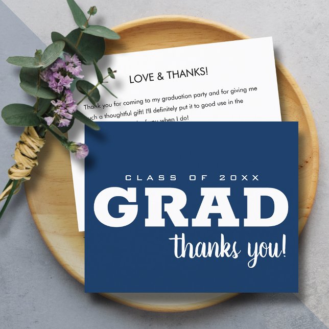 Lámina Grado azul y blanco presupuesto Nota de agradecimi (Budget thank you is printed on affordable 110 lb paper (lighter than our invitation paper.))