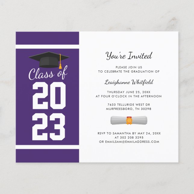 Lámina Graduación 2025 Elegante invitación de partido púr (Anverso)