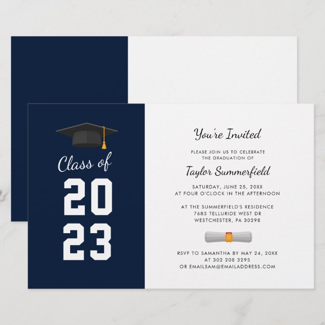 Lámina Graduación 2025 Invitación de Fiesta de grado azul (Anverso / Reverso)
