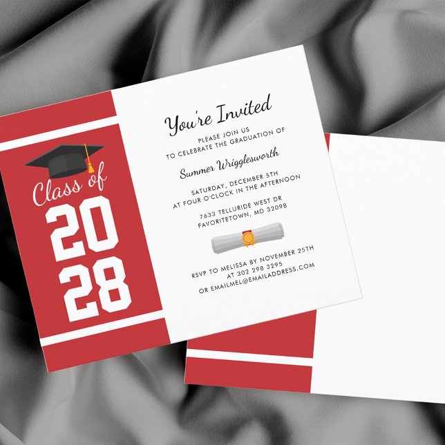 Lámina Graduación 2025 Invitación del Partido de los Grad (Graduation 2024 Party Red and White Typography Invitation)