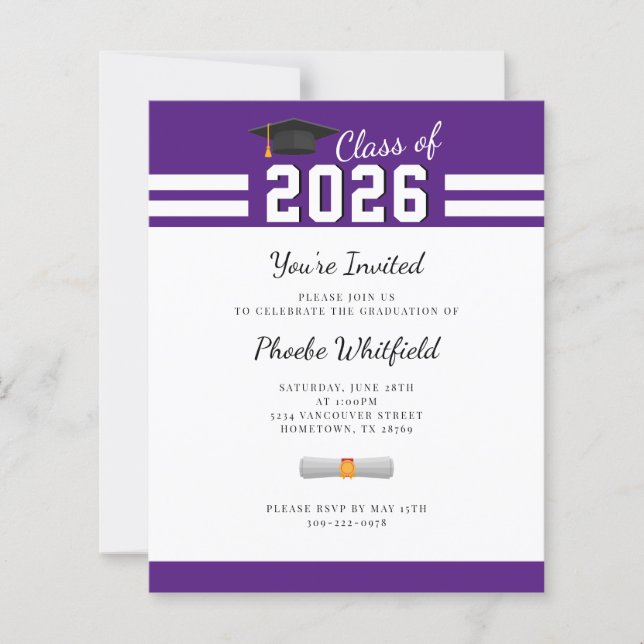 Lámina Graduación 2025 Invitación del partido Purple Whit (Anverso)