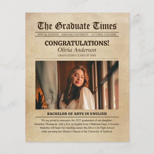 Lámina Graduación de foto de periódico antiguo con vocaci (Anverso)