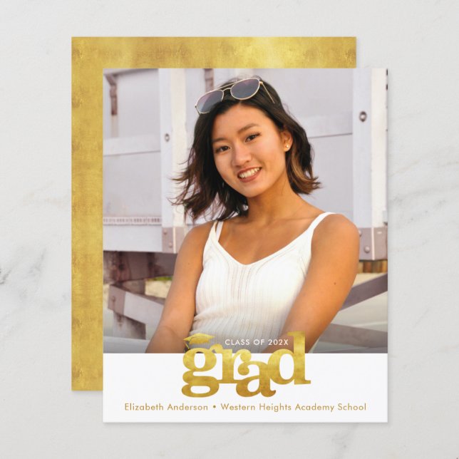 Lámina Graduación de foto de presupuesto blanco dorado In (Anverso / Reverso)