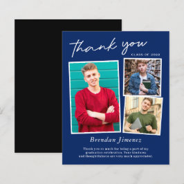 Lámina Graduación de fotos de Navy White Script 3 Gracias