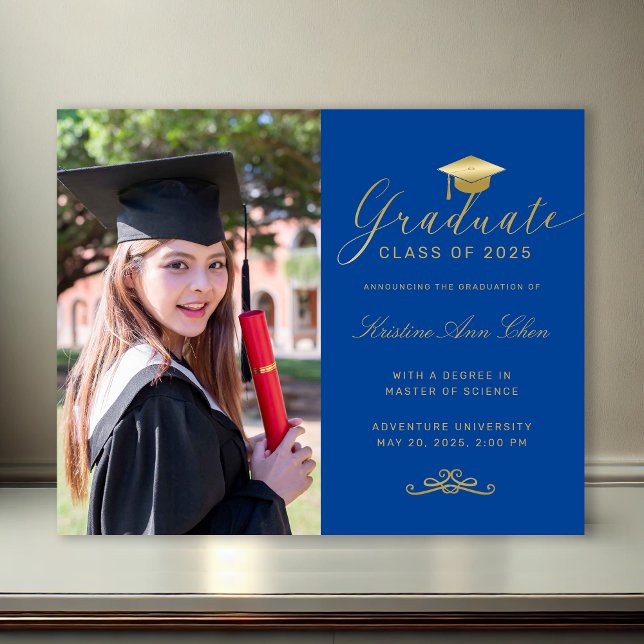 Lámina Graduación de la foto del guión formal del oro azu (Budget Blue Gold Formal Script Photo Graduation)
