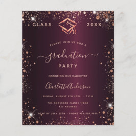 Lámina Graduación de la invitación de oro de rosa burdeos