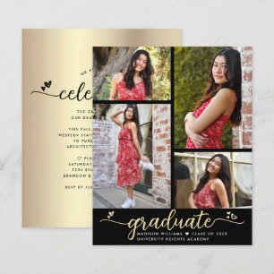 Lámina Graduación de oro negro de presupuesto 4 Invitació
