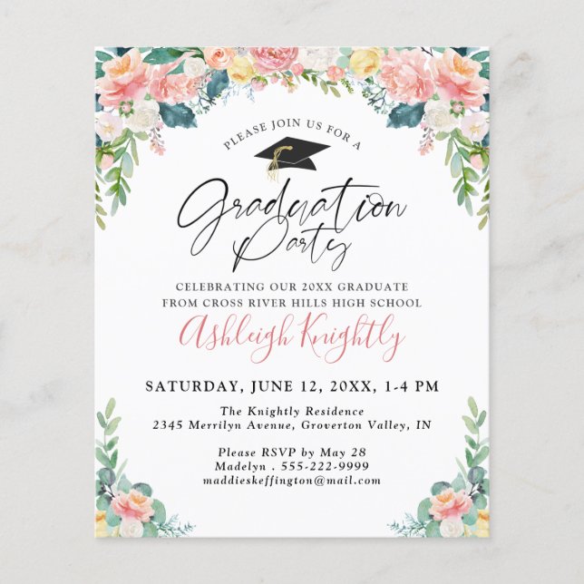 Lámina Graduación de presupuesto Elegante Guión Floral Ro (Anverso)
