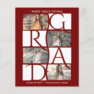 Lámina Graduación Elegante Graduada 5 Fotos Rojo Oscuro