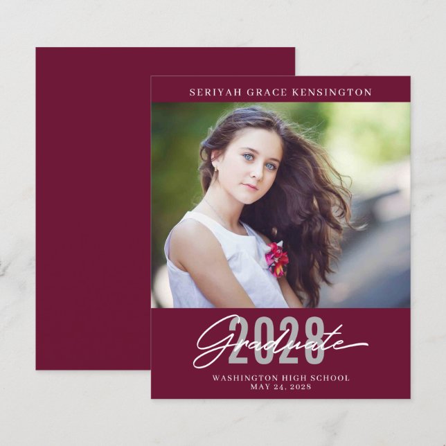 Lámina Graduación elegante y moderna de Borgoña de presup (Anverso / Reverso)