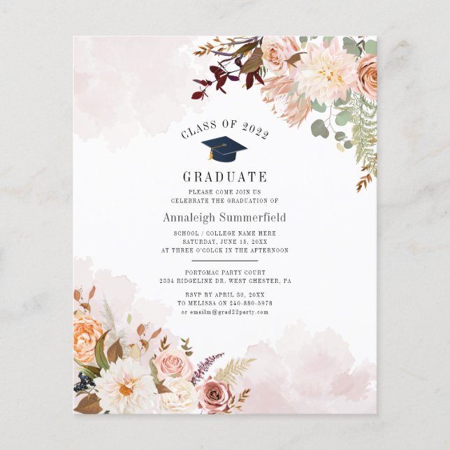 Lámina Graduación floral Invitación de la fiesta 2025 (Anverso)
