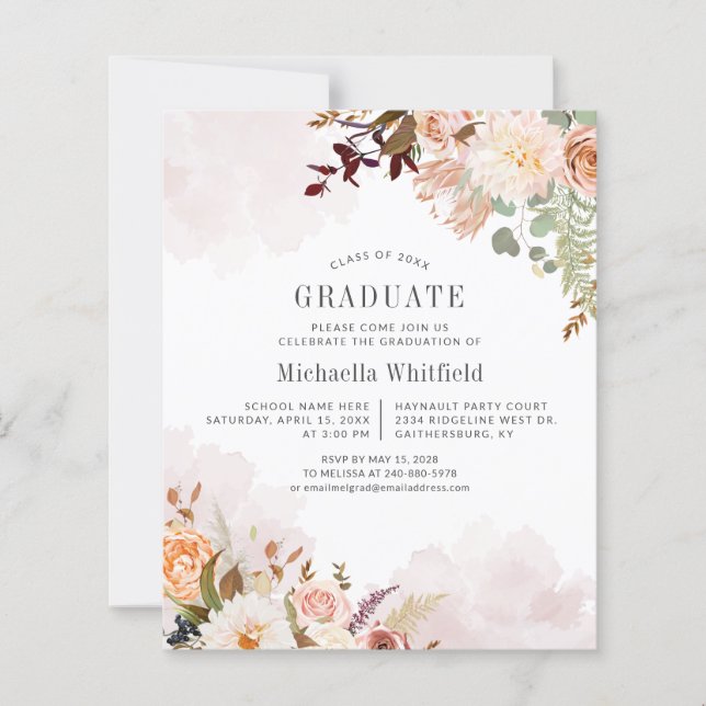 Lámina Graduación floral Invitación de la fiesta 2025 (Anverso)