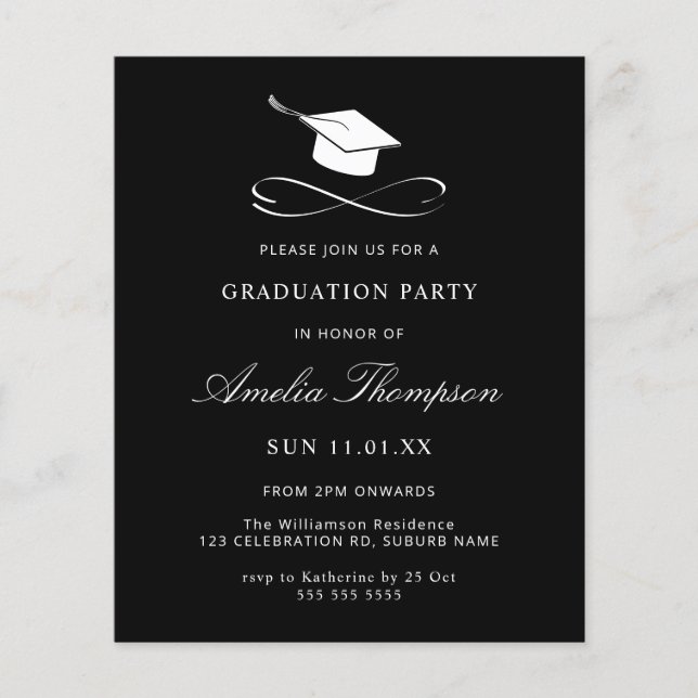 Lámina Graduación simple y elegante en blanco y negro (Anverso)