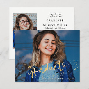 Lámina Graduado de Oro Presupuestario 2 fotos Invitación 