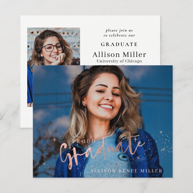 Lámina Graduado de presupuesto 2 fotos Invitación a gradu (Anverso / Reverso)