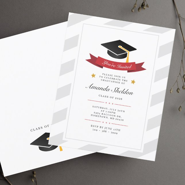Lámina Graduate 2023 Silver White Graduation Party Invite (Simple Modern Graduation 2025 Script Grad Party Invitation)