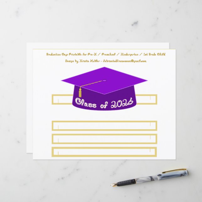 Lámina Graduation Cap Purple Party Hat 2026 in White (Anverso/Reverso In Situ)